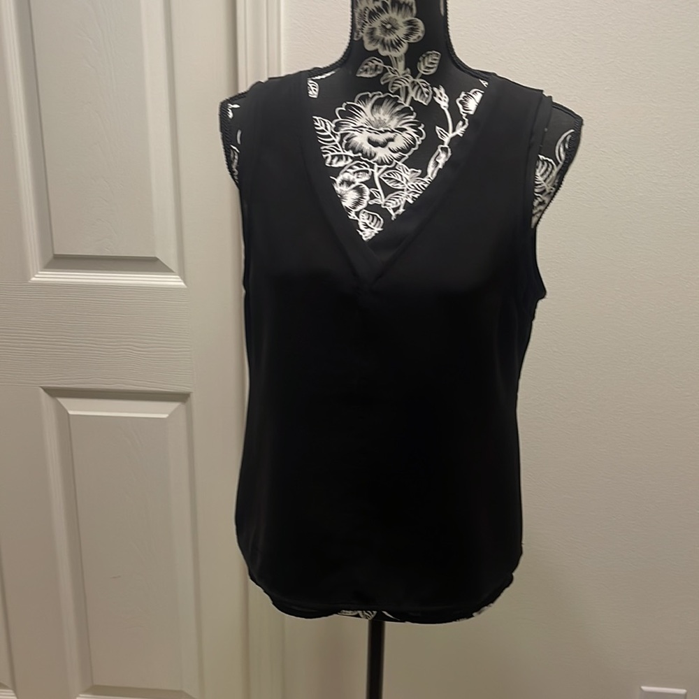 White House Black Market S Dress shell with cut double layer V neck & V cut back